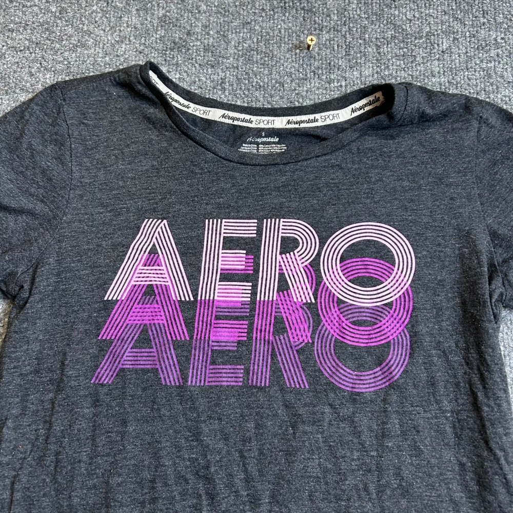 Aeropostale T-Shirt Womens Size S Charcoal Gray Graphic Logo Short Sleeve Sport